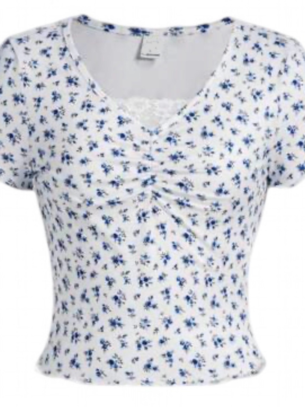 Honey collection Women's Blue Floral V-Neck Short Sleeve Top